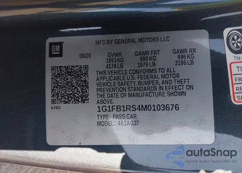 2021 Chevrolet Camaro Rwd 1Lt из США, поврежденный, VIN 1G1FB1RS4M0103676